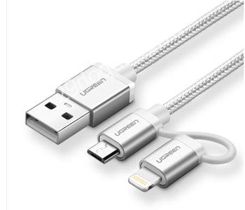 Ugreen Usb 2.0 To Micro Usb+Lightning 2-In-1 Data Cable 1M