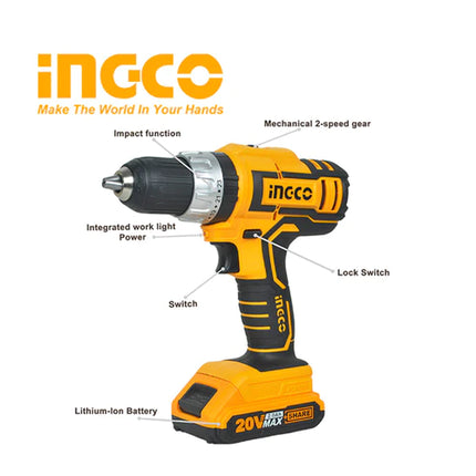 Ingco Lithium-Ion Impact Drill 20V