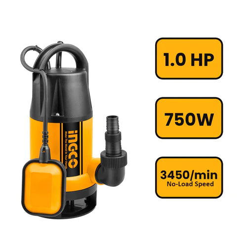 INGCO SUBMERSIBLE PUMP SEWAGE DIA 2" MAX FLOW 300L\MIN 1 HP