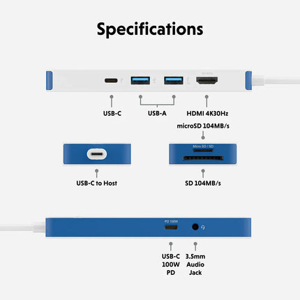 HyperDrive Flex 8 Port USB-C Hub (Blue) HD4102BUGL