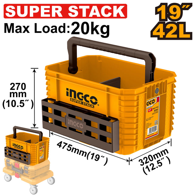 INGCO 19" STACKABLE PLASTIC TOOLS TOTE PBXS104