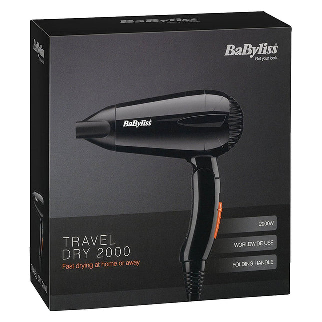 BABYLISS FOLDING TRAVEL HAIR DRYER 2000W BLACK