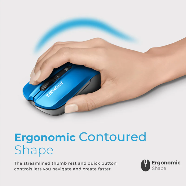 Promate Comfort Performance Wireless Ergonomic Mouse - Blue - Image 2
