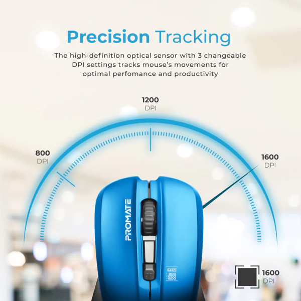 Promate Comfort Performance Wireless Ergonomic Mouse - Blue - Image 3
