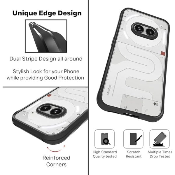 Clear Phone Case for Nothing Phone (2a), Soft Bumper with Clear Hard PC Back with Screen Protector - Image 2