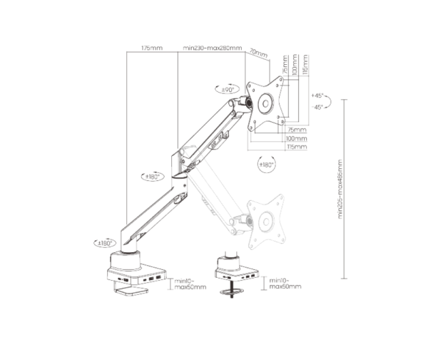 Lifetech LT-G30 Smart Gas Spring Monitor Arm with 6-in-1 Docking Station - Image 10