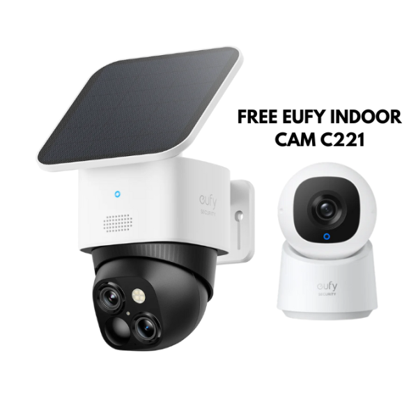 eufy Security SoloCam S340 Dual Cameras Solar Security Camera Outdoor Wireless + FREE Eufy Indoor Cam C220