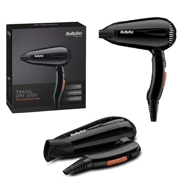 BABYLISS FOLDING TRAVEL HAIR DRYER 2000W BLACK